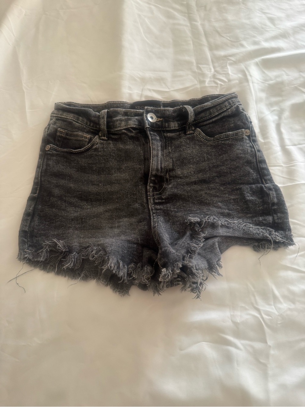 Kendall & Kylie Washed Black Frayed Denim Shorts